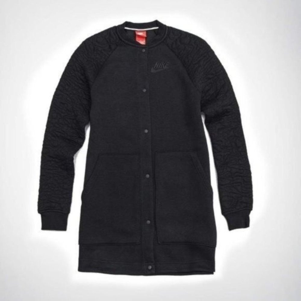 Nike Women's Sportswear Rally‎ Long Black Jacket Coat XS Pockets